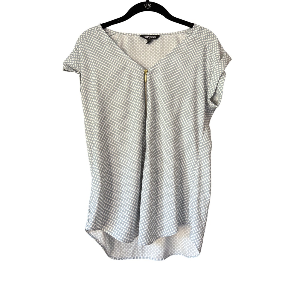 Express‎ Women's Polka Dot Top Blouse Gold Zipper Detail Short Sleeve